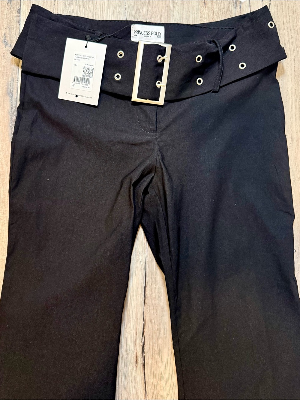 Princess Polly Black Belted Flare Pants
